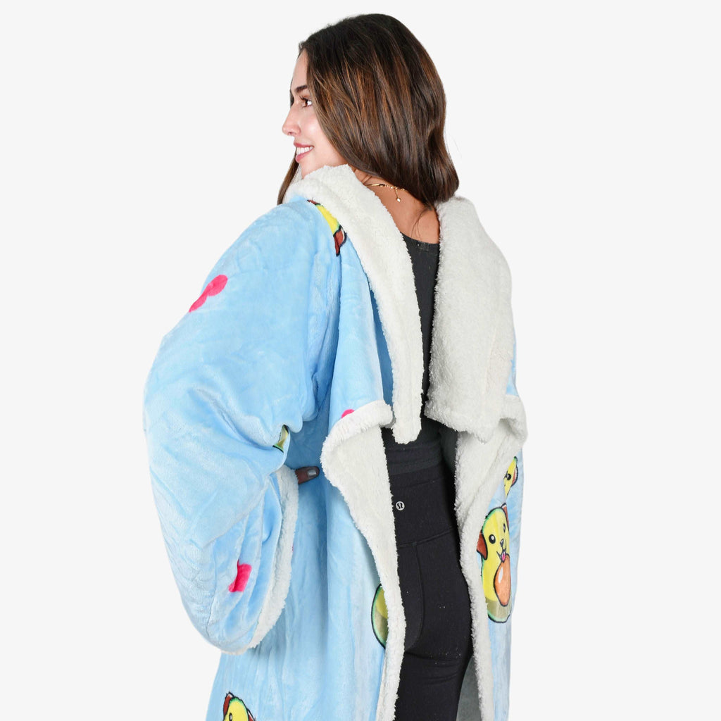 Avocado Dog Blue Microplush Sherpa Blanket with Sleeves for Adult