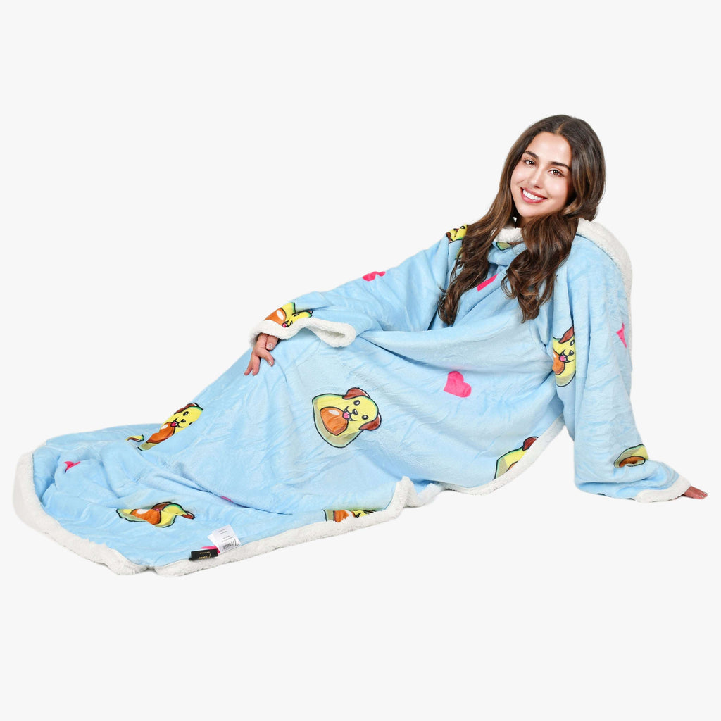 Avocado Dog Blue Microplush Sherpa Blanket with Sleeves for Adult