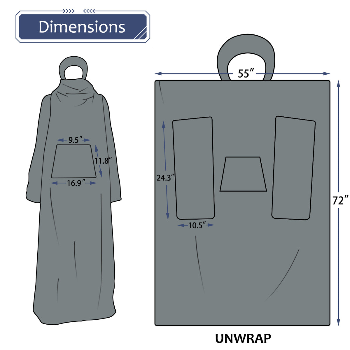 Long Fleece Wearable Poncho Blanket with Hood