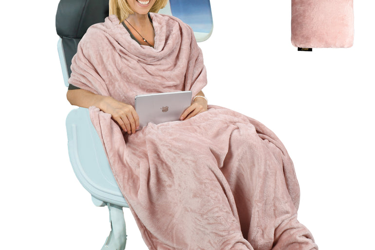 Fleece Travel Blanket with Foot Pockets