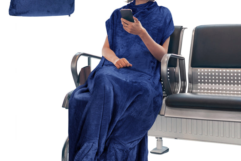 Fleece Travel Blanket with Foot Pockets