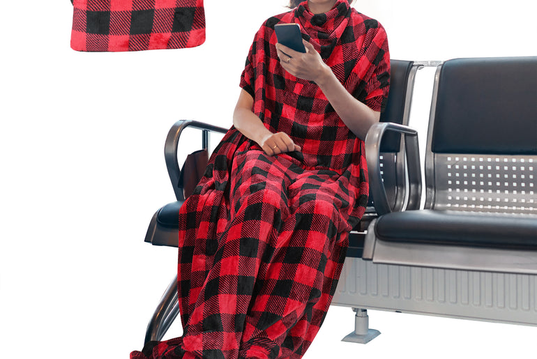 Fleece Wearable Travel Blanket with Foot Pockets