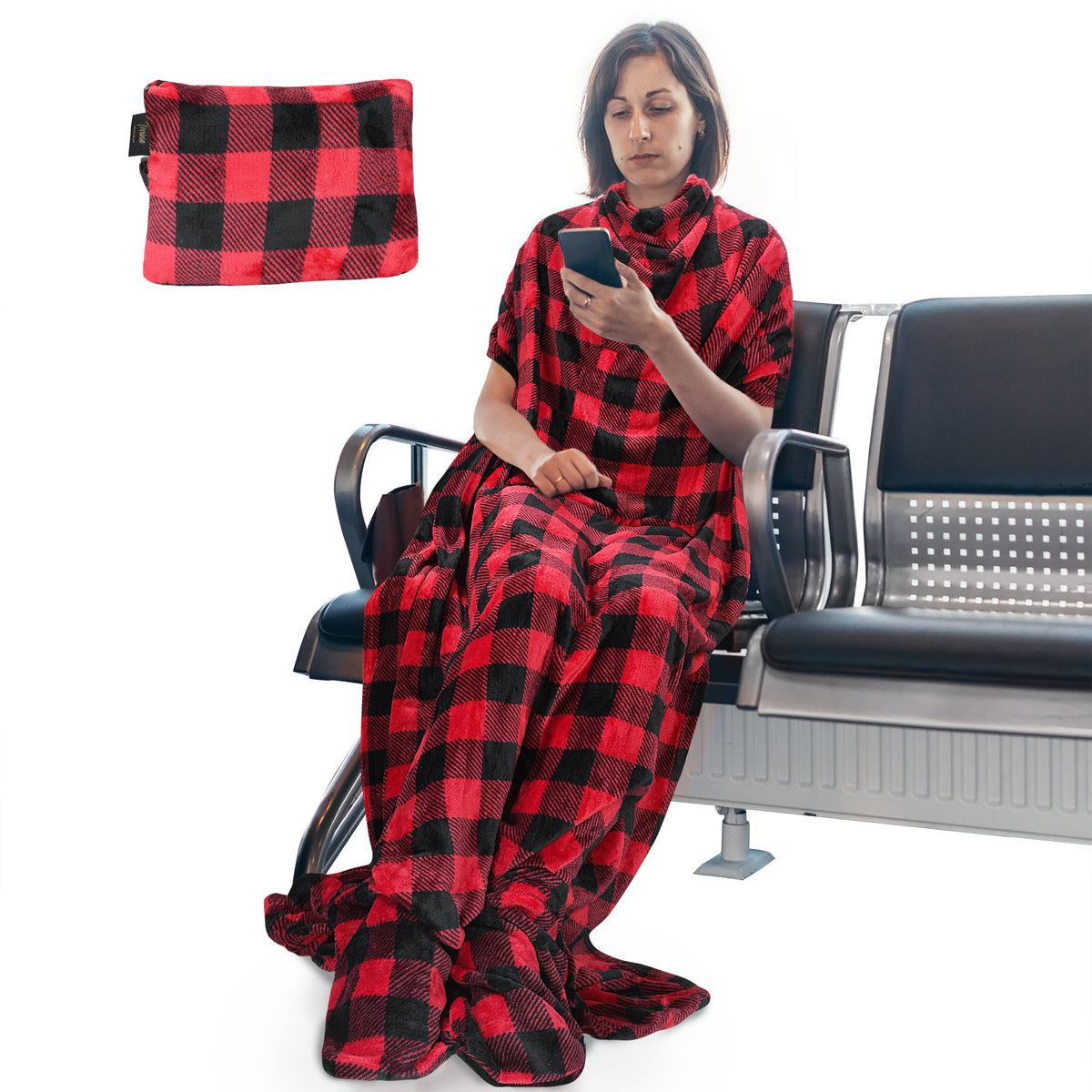 Fleece Wearable Travel Blanket with Foot Pockets